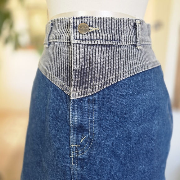Vintage 70s Striped Waistband Denim Mini Skirt - Blue Western 60s - Picture 4 of 8